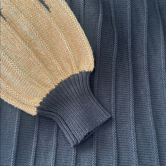 NWT Callahan Melli Black Wide Ribbed Knit Sweater Dress Gold Metallic Sleeves XS - Picture 11 of 12